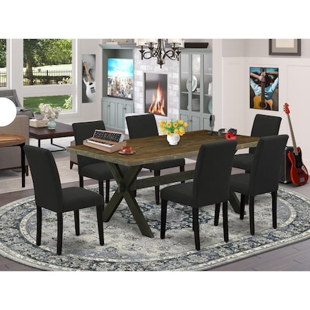 East West Furniture 7 Piece X-Style Kitchen Table Set - Black X677AB624-7